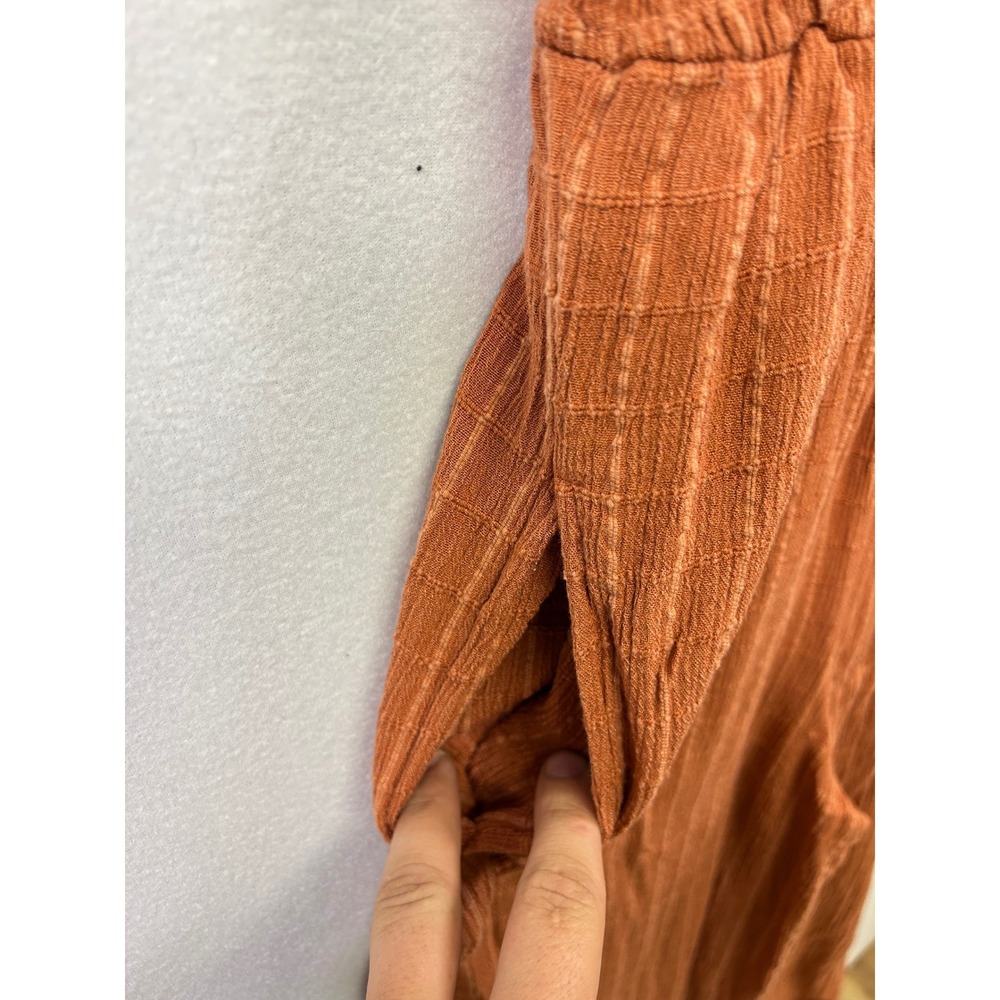 Roxy Jumpsuit Women XL Terracotta Orange Smocked Wide Leg Ruffle Strap Boho - Picture 10 of 11